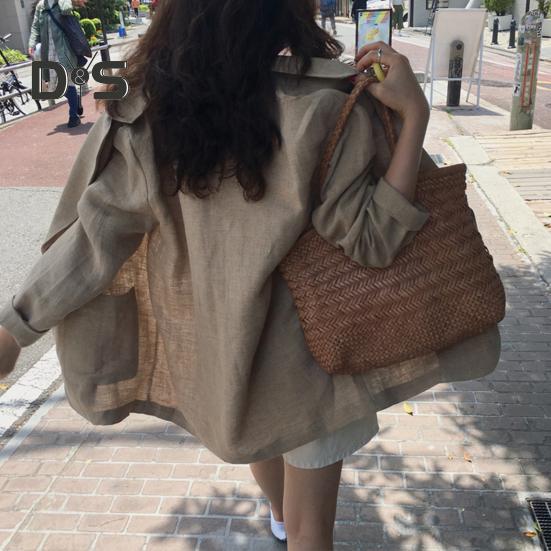 Women's Casual One Button Cotton Linen Blazer Long Sleeve Suit Coat Casual OL Work Blazer Jacket for Spring Summer
