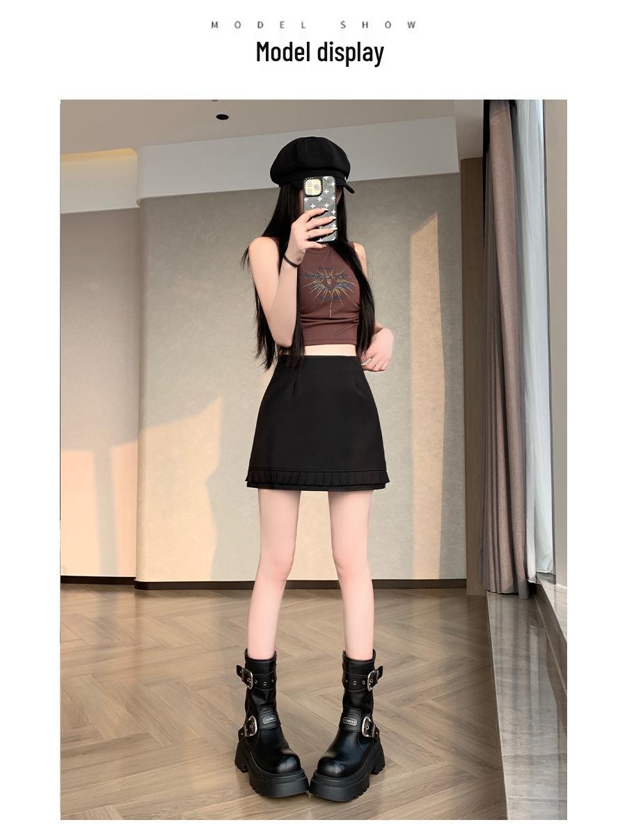 

2026 Spring/Summer High-Waist Slimming A-Line Midi Skirt with Anti-Exposure Lining L чёрный