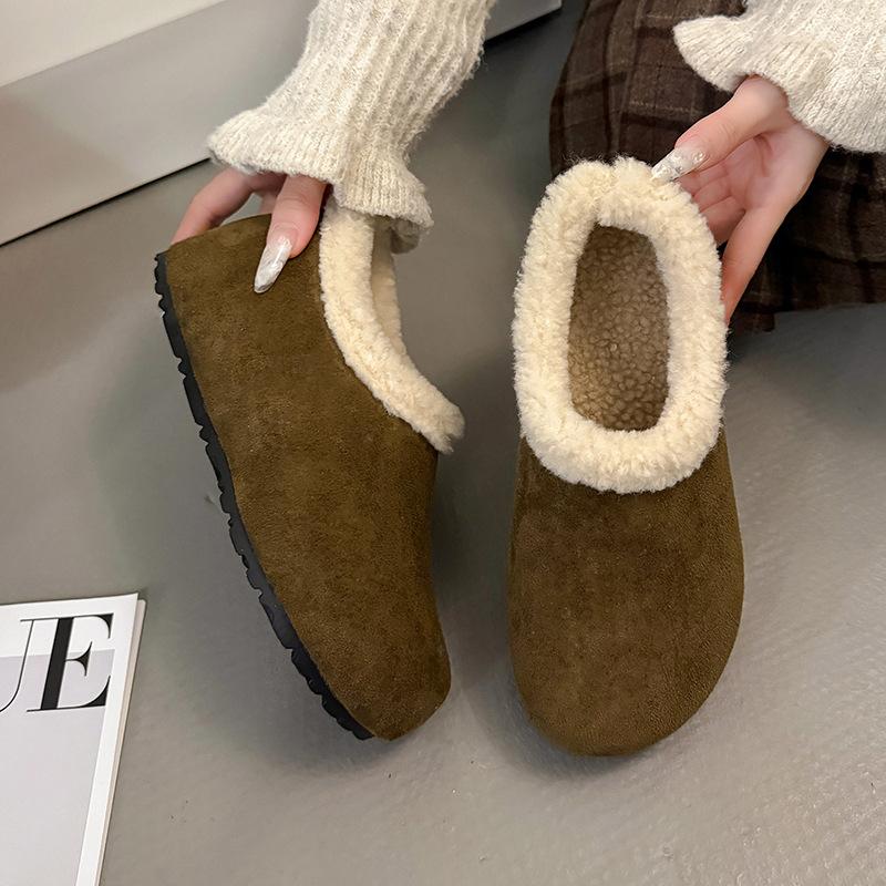 Women's lightweight thick sole one foot stirrup winter warm fur one snow boots plush lining non-slip casual sports cotton boots fur shoes