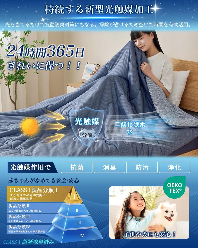 OIGAE Summer Single Duvet with Uniquely Developed AIRCOOLIC Fabric Cooling Summer Lightweight Air Conditioning Soft Machine Quilted Mazarin Navy