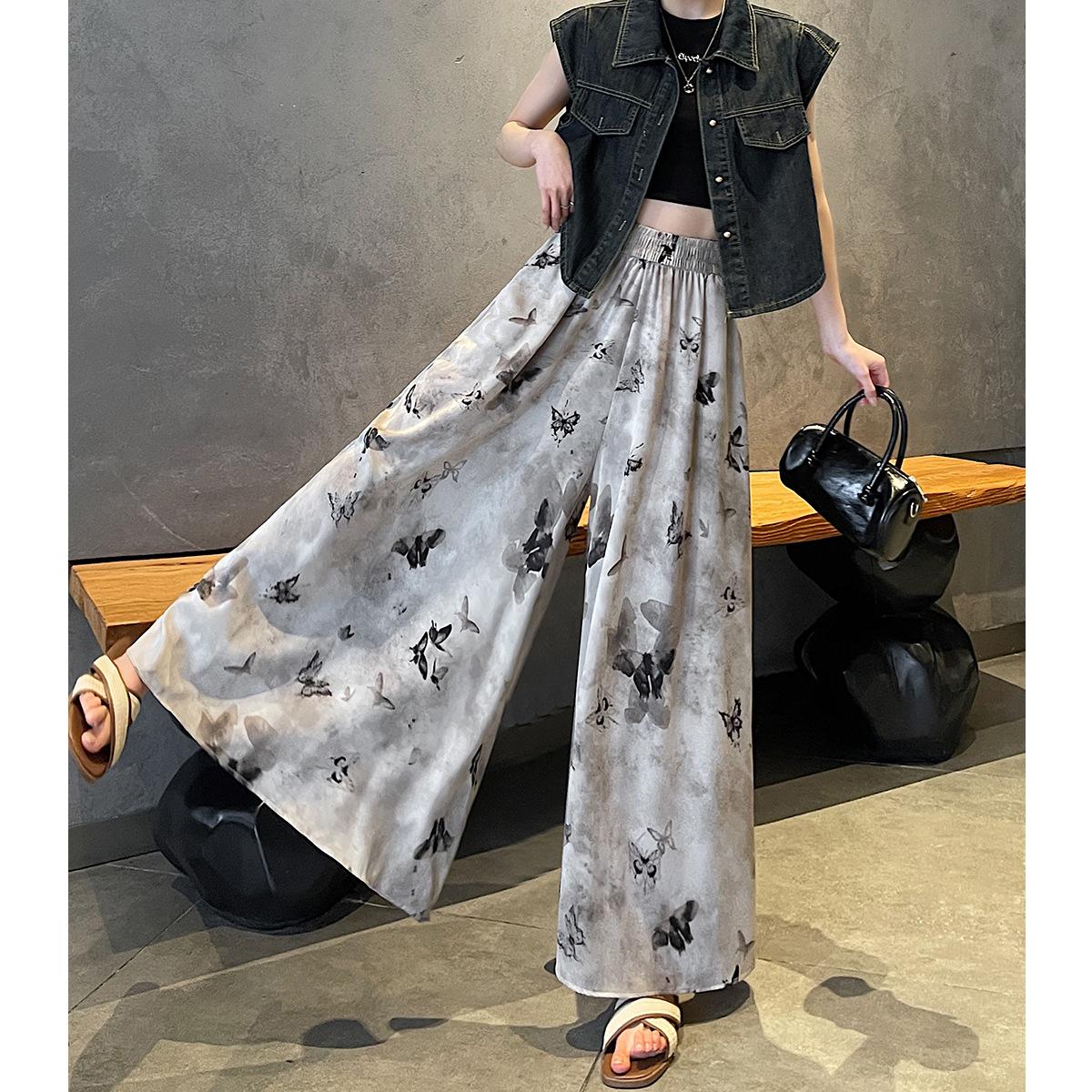 

Painting Trousers and Skirt for Female In Summer New Pleated Half-body Daily Use and Versatile High-Waisted Drooping Wide-leg Sk Practical Use M