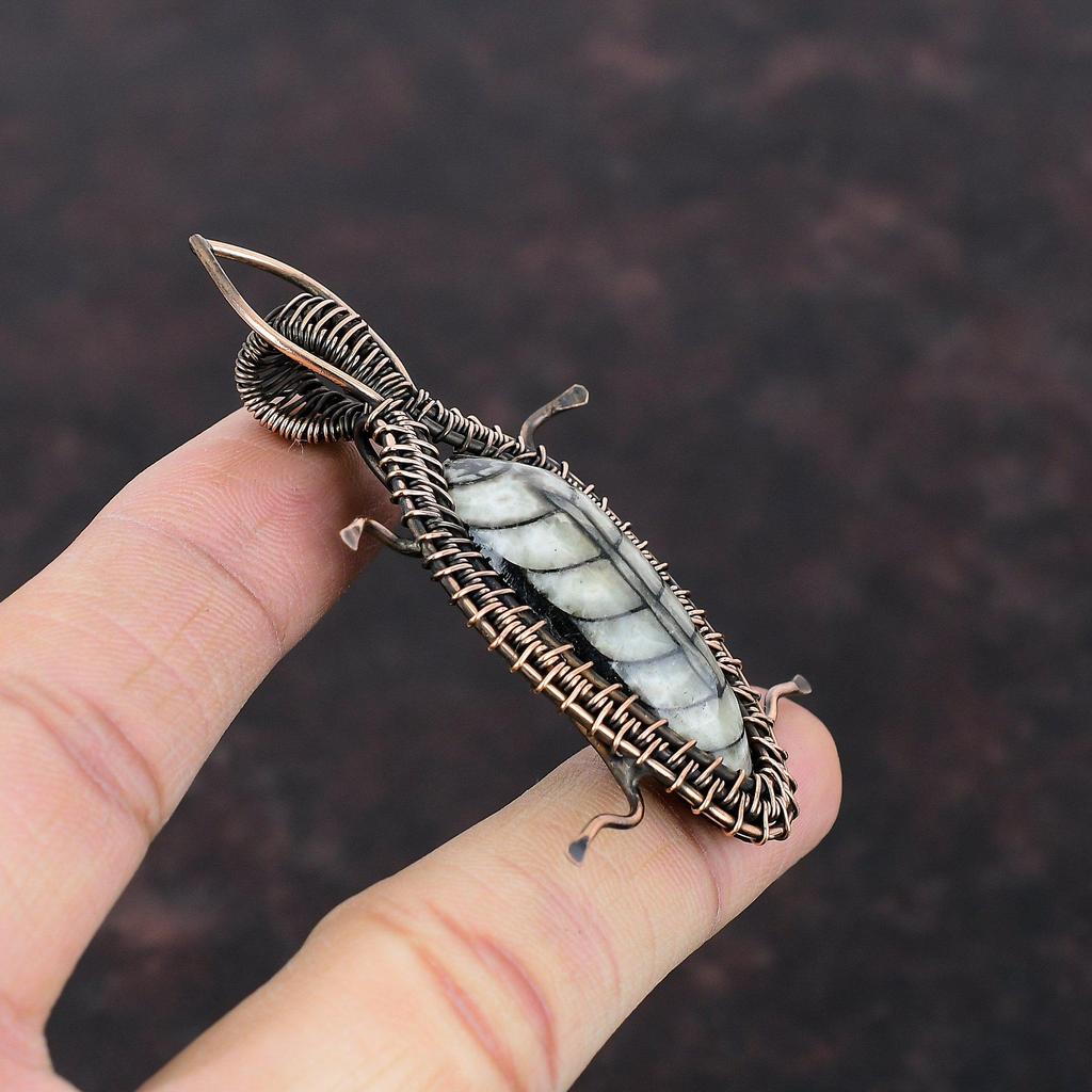 Orthoceras Fossil Pendant Copper Wire Wrapped Pendant Gemstone Pendant Copper Jewelry Unique Design Pendant Handmade Jewelry Gift For Women