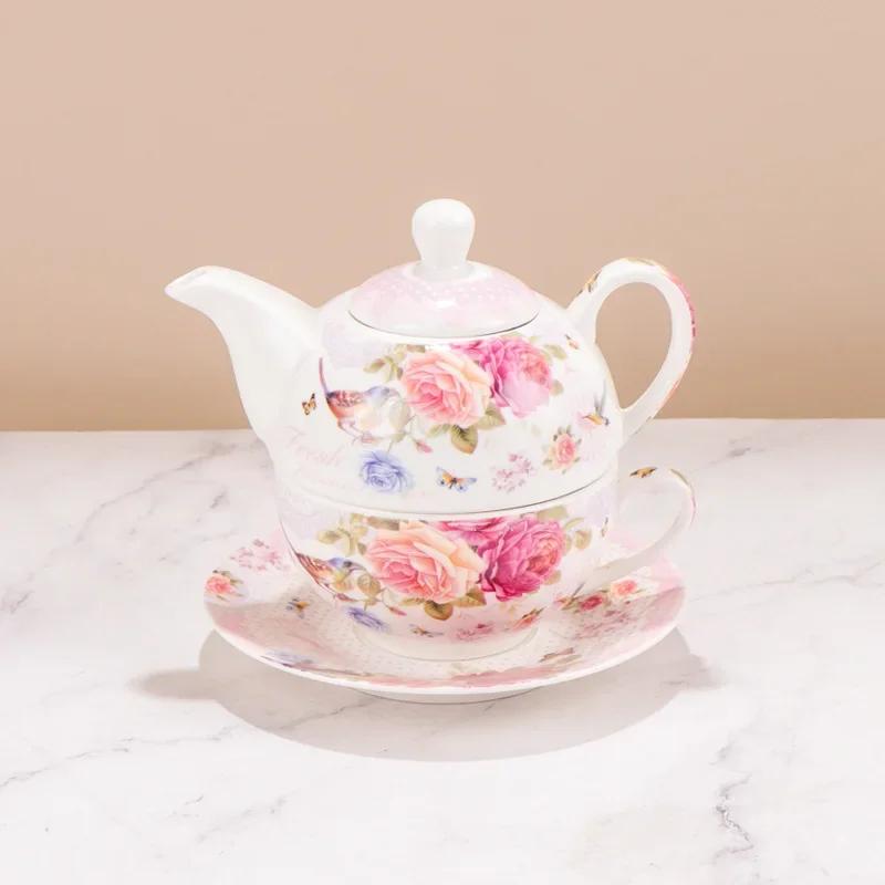 Ceramic Portable Creative Tea Set European Style One Teapot and One Cup Set Simple Household Flower Tea Cup Set Office Tea Set