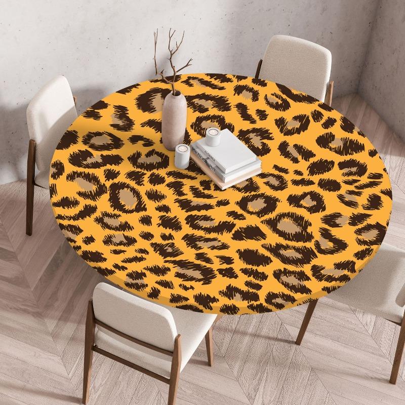 Creative Animal Fur Texture Patten Round Table Cover Fitted Vinyl Tablecloth Elastic Edged Waterproof Dining Table Cloth