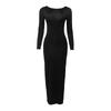 WDS European and American Autumn New Solid Color Pullover Halter Long Sleeve Slim Sexy High Waist Long Dress
