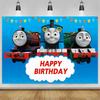 Thomas Train Themed Birthday Background for Kids, Banner with Toy and Friend Train, Vinyl Backdrop, Photo Accessories, Baby Shower.