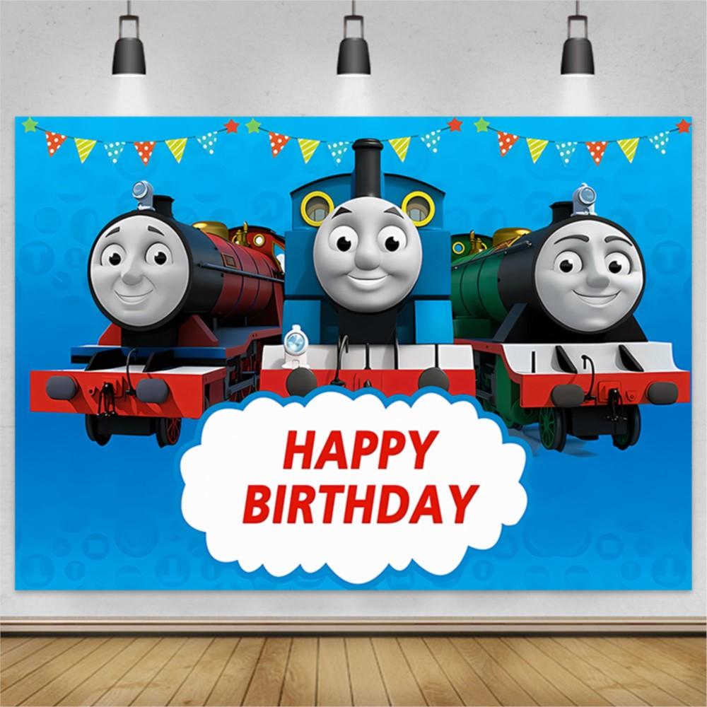 Thomas Train Themed Birthday Background for Kids, Banner with Toy and Friend Train, Vinyl Backdrop, Photo Accessories, Baby Shower.