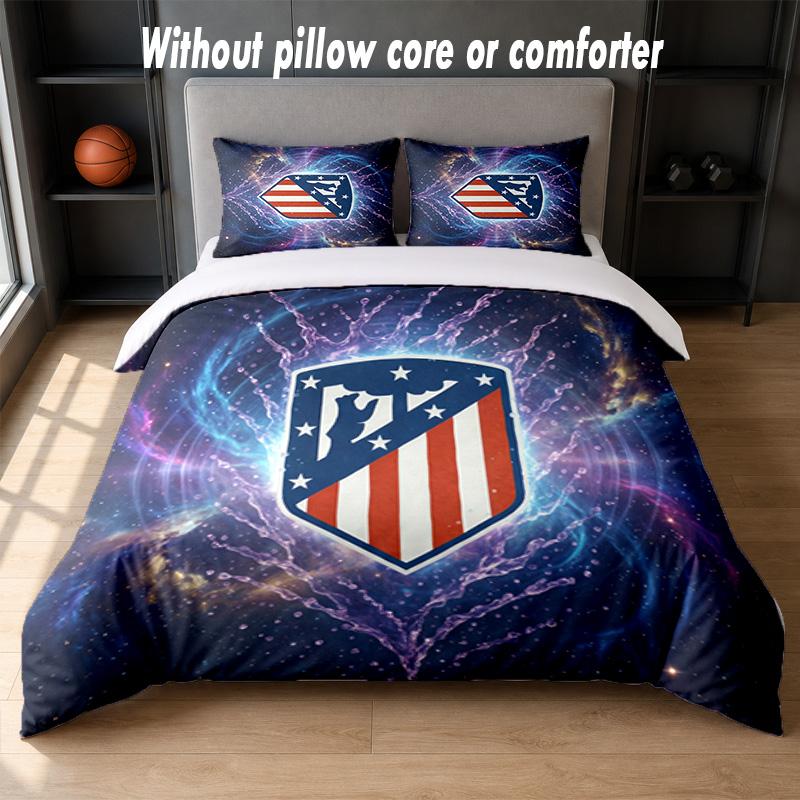 Set Biancheria da Letto Design Atletico Madrid 1 Copripiumino + 2 Federe Morbido Traspirante Biancheria da Letto per la Casa