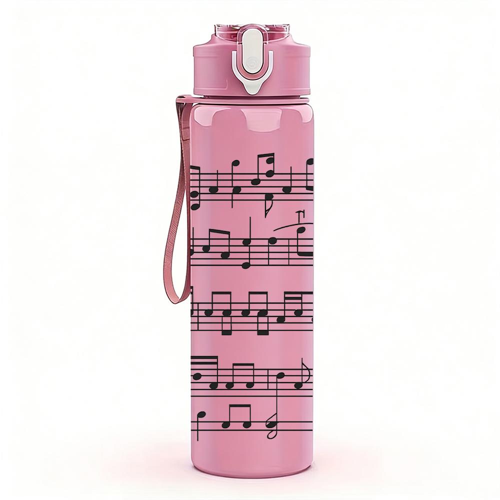 1PC Musical Staff Note Layout 750ml Color Plastic Sports Water Bottle Leakproof Flip Straw Lid For Sports Office Home Use
