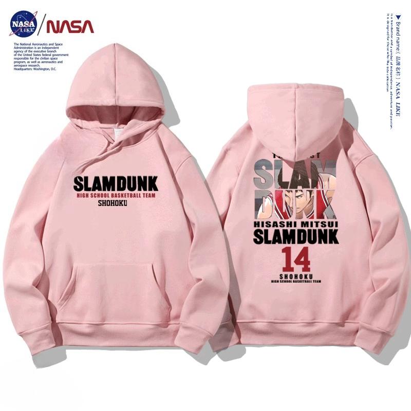 NASA joint autumn and winter cartoon slam dunk print student hooded sweatshirt men and women plus velvet long-sleeved pullover