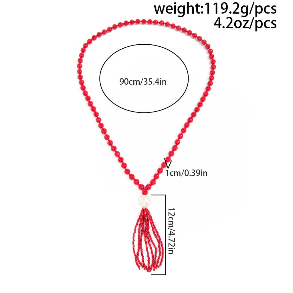 Acrylic Bead Chain Necklace for Women Vintage Tassel Sweater Chain Jewelry Accessory