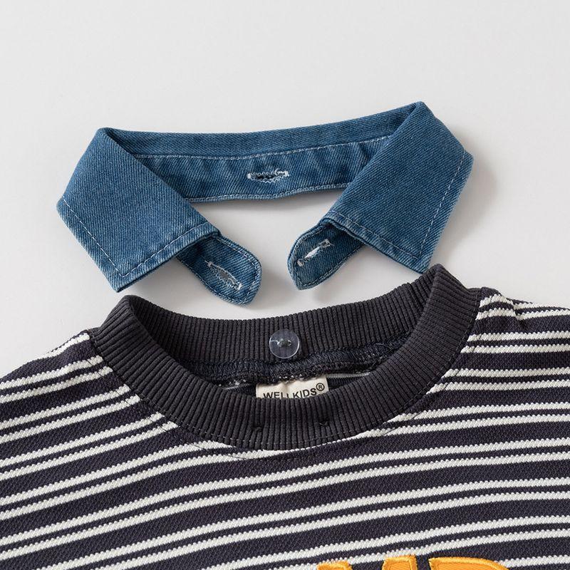 Boys' Fake Two Pieces Hoodie Spring and Autumn Children's Clothing Children's Detachable Denim Collar Top Baby Boys' Lapel Pullover