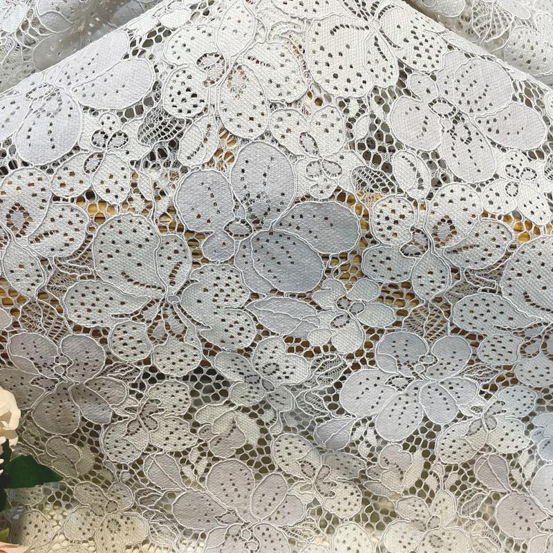 Lace Fabric 150x150cm for Dresses Clothes Sewing White Blue Hollowed-out Plain Cloth Heavy Press Yarn Three-dimensional Mesh