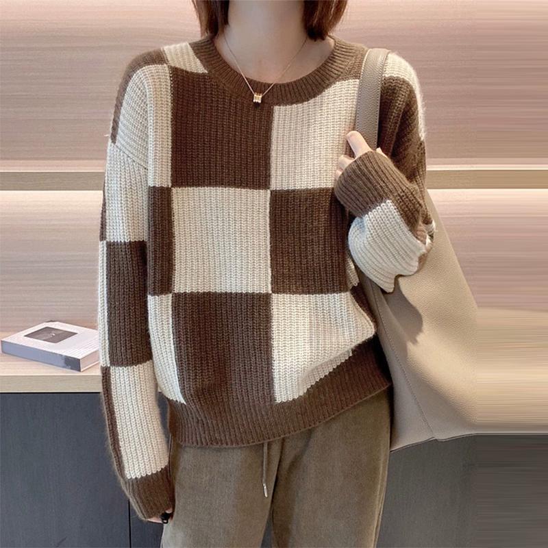 

ZANZEA Женская повседневная контрастная клетчатая свободная тонкая трикотажная блузка с длинным рукавом 2XL