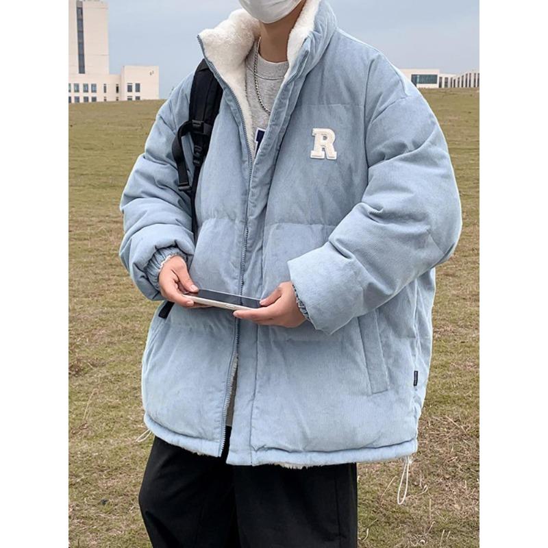 Winter Men Long Sleeved Warm New Cotton Jacket with Plush and Thickened Lamb Wool Cotton Jacket Winter Men Jacket