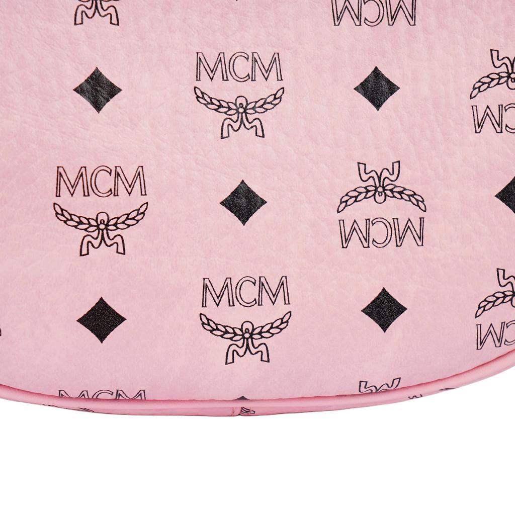 MCM Pink Visetos Leather Hobo Crescent Shoulder Bag with Gold Chain Hardware for Daily Use