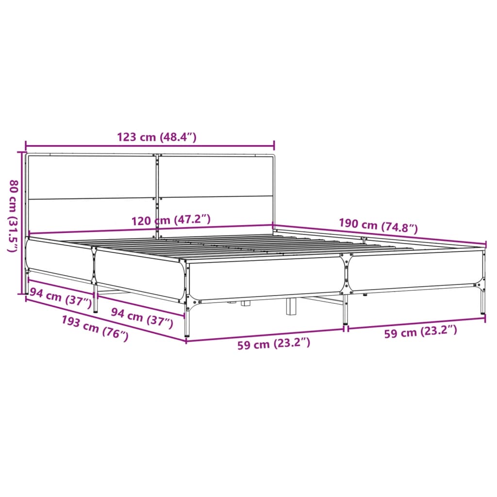 Bed Frame Black 120x190 cm Engineered Wood and Metal
