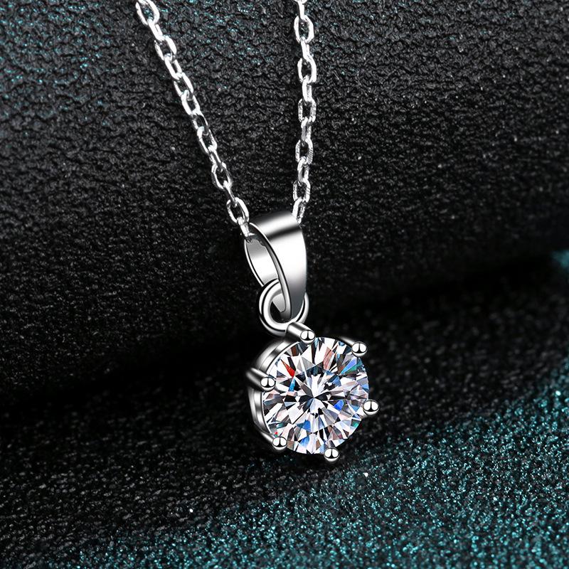 Korean Classic Large Zircon Six-Prong Pendant Necklace