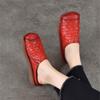 Johnature Genuine Leather Retro Weaving Square Toe Women's Slippers Versatile Outerdoor Flat Slip-on Shoes