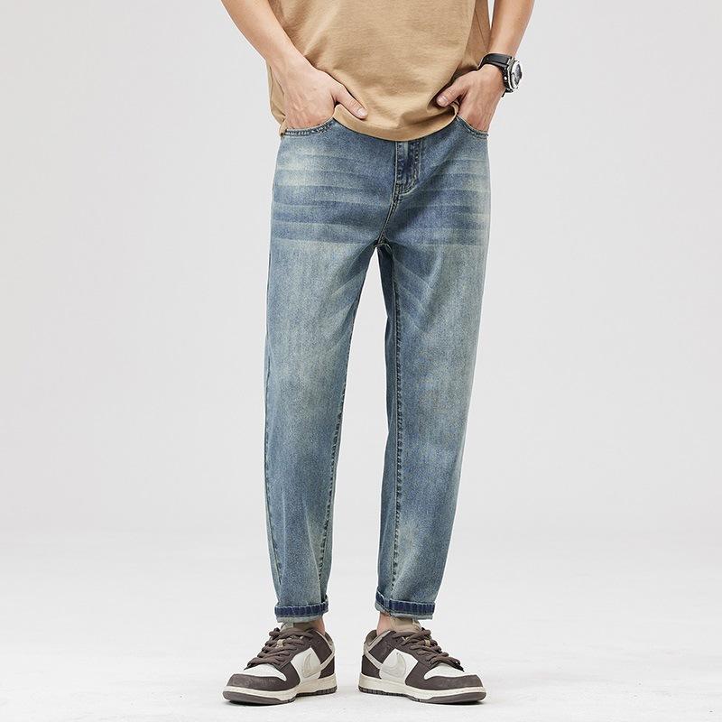 New 9-point Jeans Micro-cone Hong Kong Style Narrow Version American Thin Cotton Elastic Nine-point Men's Pants