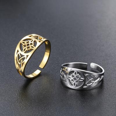 LIKGREAT Witch Knot Open Ring Stainless Steel Adjustable Women Men Rings Retro Witchcraft Symbol Finger Ring Jewelry Gift