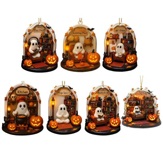 Halloween Geist Kürbis Hängende Dekoration Acryl Geist Lesen Kochen Malen Ornament für Baum Zimmer Dekor