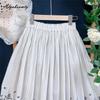 Mori Girl Spring Summer Women Short  A-Line Skirt Elastic Waist Striped Embroidery Skirt Vintage Basic Ladies' Skirts Womens