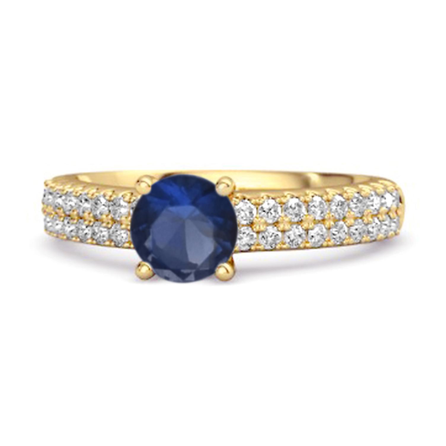 

Blue Sapphire Solitaire Ring - 925 Sterling Silver Gold Vermeil 6.5 жовтий