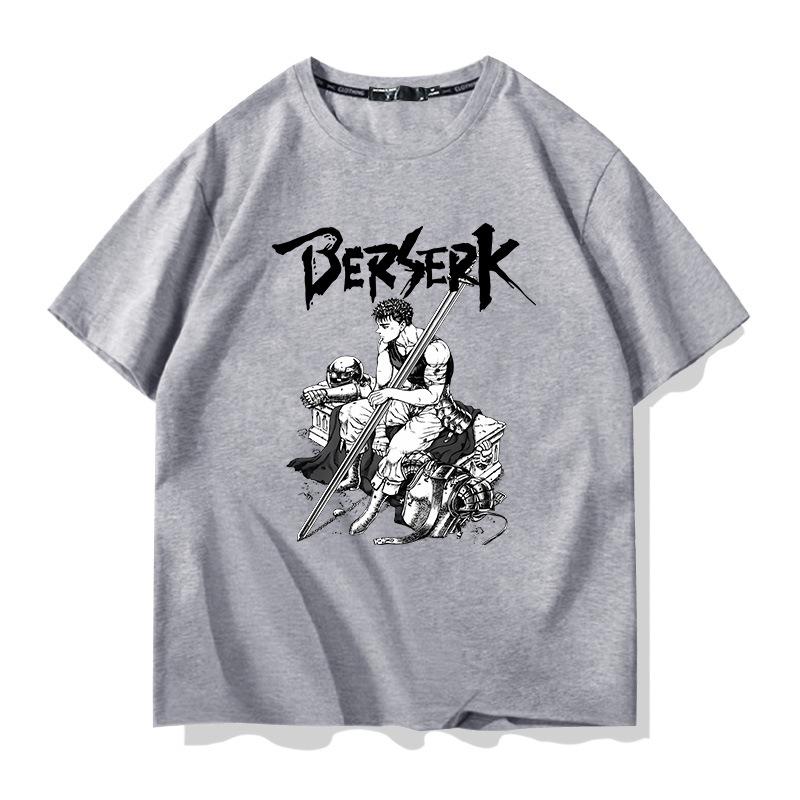 Schwertwindlegende Berserk Herren bedrucktes T-Shirt Kurzarm T-Shirt Herren 100% Baumwolle locker bequem Trend-Top Sommerbekleidung