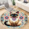 1pc Floral Cat Office Round Area Rug, Indoor Mat Suitable For Office, Under Office Chairs Bedroom Living Room Home Decor, Room Deco