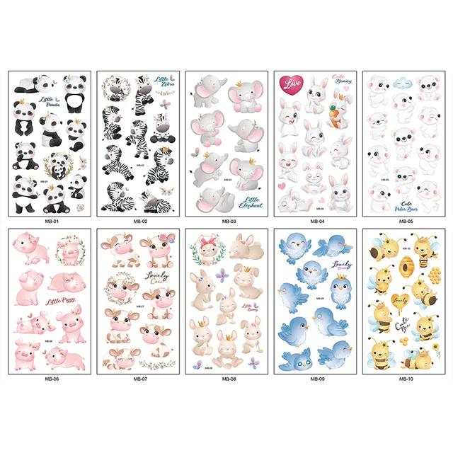 New 10Sheets/lot Children Cute Cartoon Unicorn Temporary Tattoo Stickers Baby Shower Kids Body Makeup Sticker Tattoos Mermaid Pa