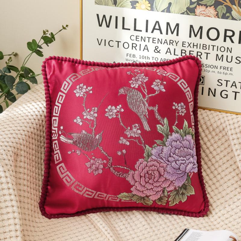 Floral Decorative Pillow Cases Embroidered Jacquard Throw Pillow Cushion Cover For Living Room Decor