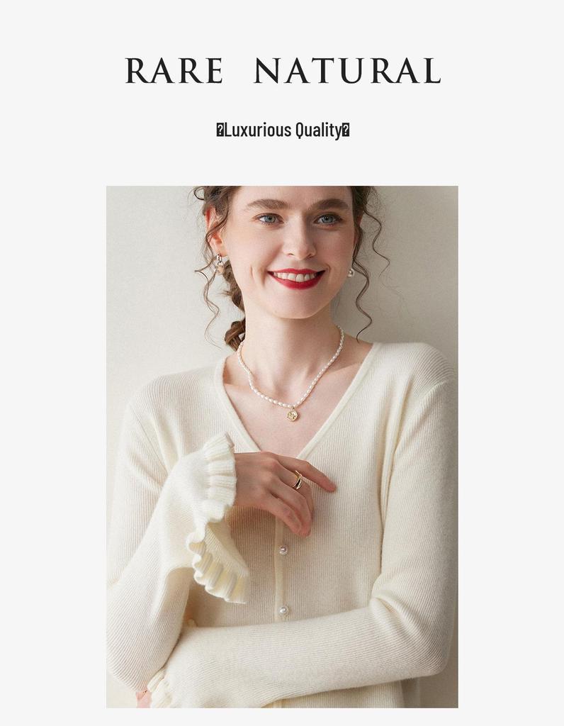 Women's V-neck Ruffle Bell Sleeve Cashmere Cardigan - Soft Knitted Loose Fit Sweater