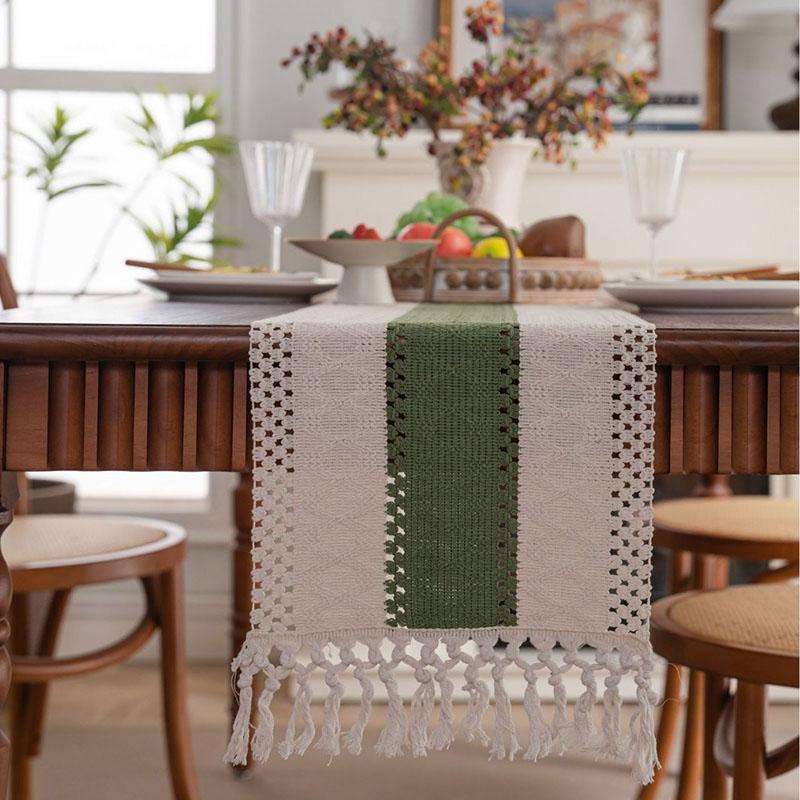 Simple Long Tassel Solid Color Table Runner Woven Dining Table Decoration for Wedding Party Soft Reusable Easy-Care Placemat