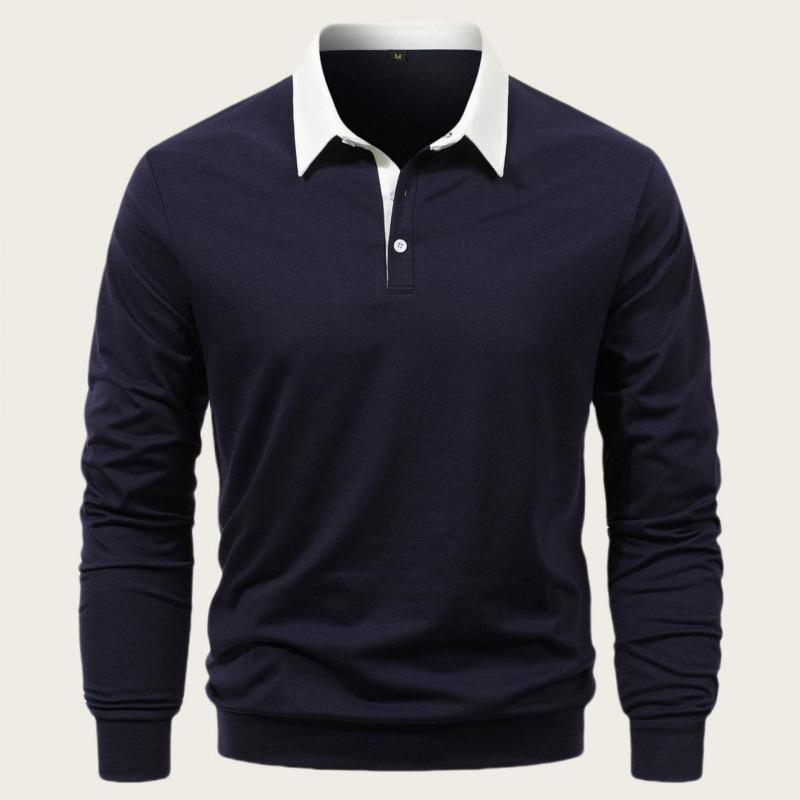 2026 Autumn Men s Long Sleeve Polo Sweatshirt - Trendy, High-Quality, Casual & Versatile S темно-синий