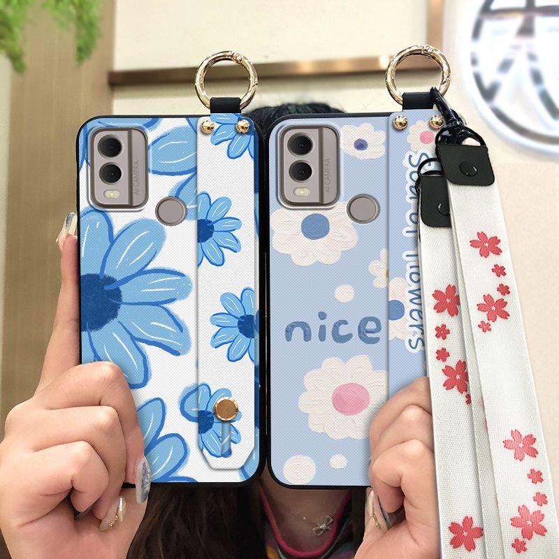 Soft Case Flower Phone Case For Nokia C22 Wristband Durable Ring Waterproof Lanyard Oil Painting Back Cover Silicone