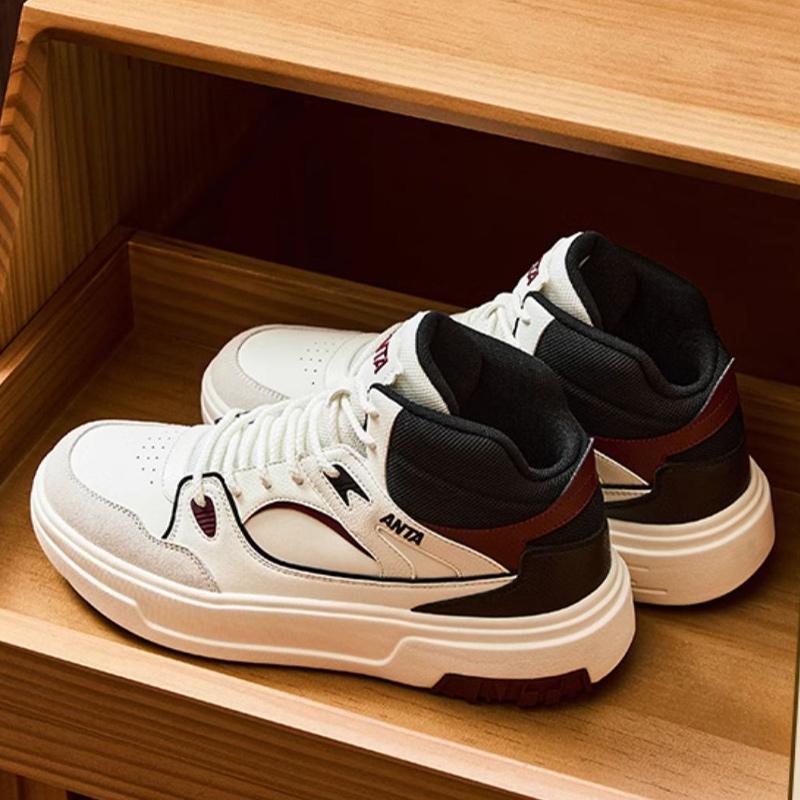 New Anta Sponge Cake Anti Slip Wear Resistant High Top Skateboard Shoes Men's White Red Black 912448082-2