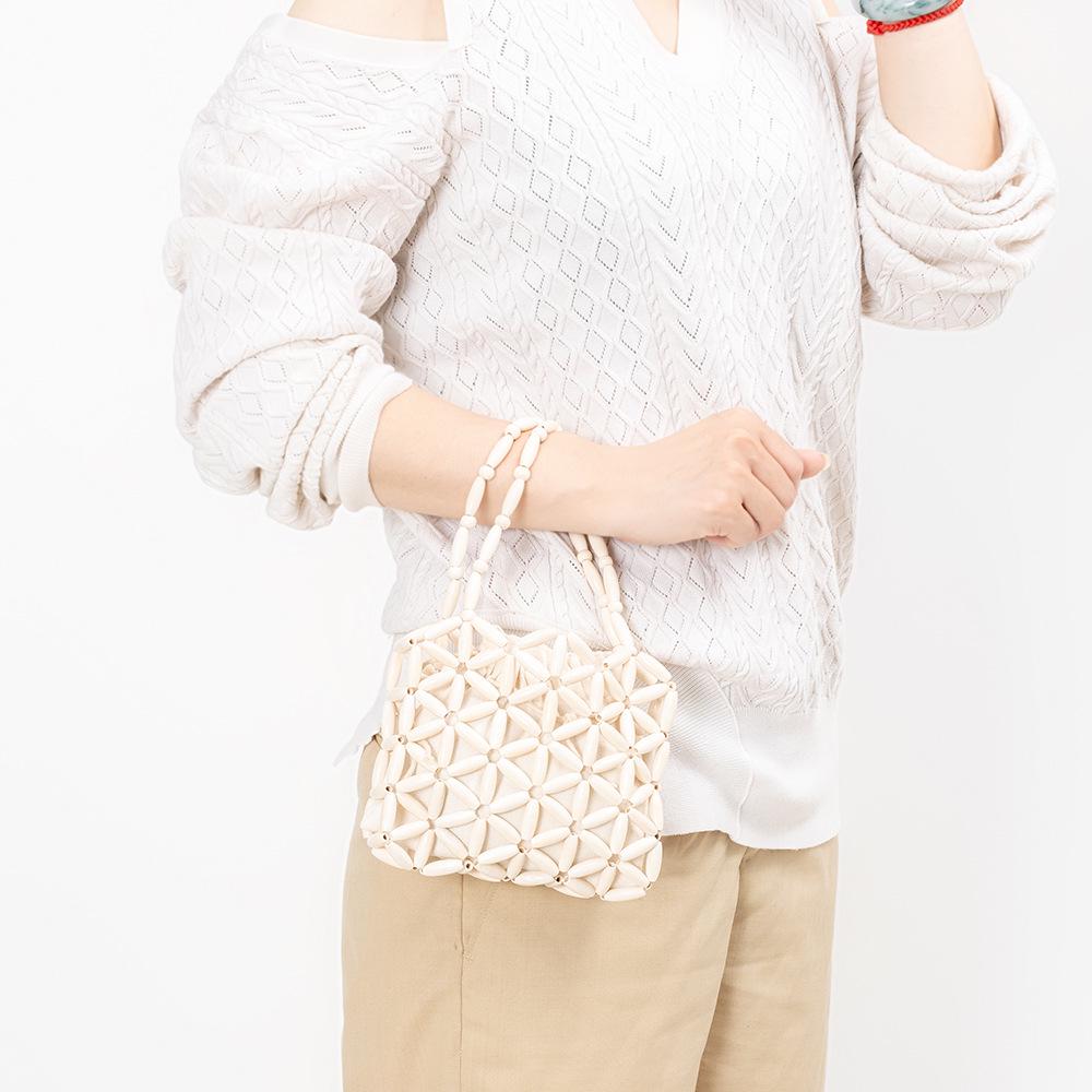 ENSPT Hand-Woven Wooden Beads Women's Summer Handbag - Trendy Niche Design for Commuters
