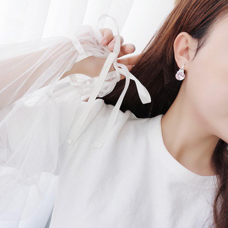 925 Sterling Silver White Pink Crystal Eiffel Tower Stud Earrings for Women Wedding Gift Female Pendientes Mujer Moda