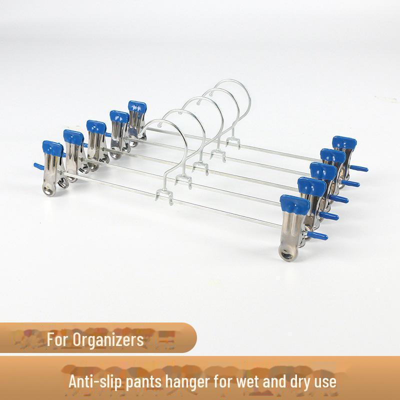 Traceless Non-Slip Trousers Rack: Stainless Steel Clothes Hanger with Skirt Clips for Home Storage & Drying.