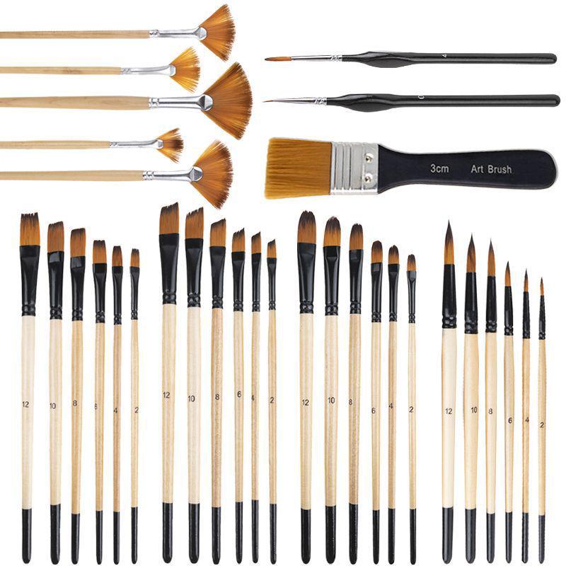 32-dielna súprava nylonových a drevených umeleckých štetcov pre cezhraničných študentov a olejomaľbu