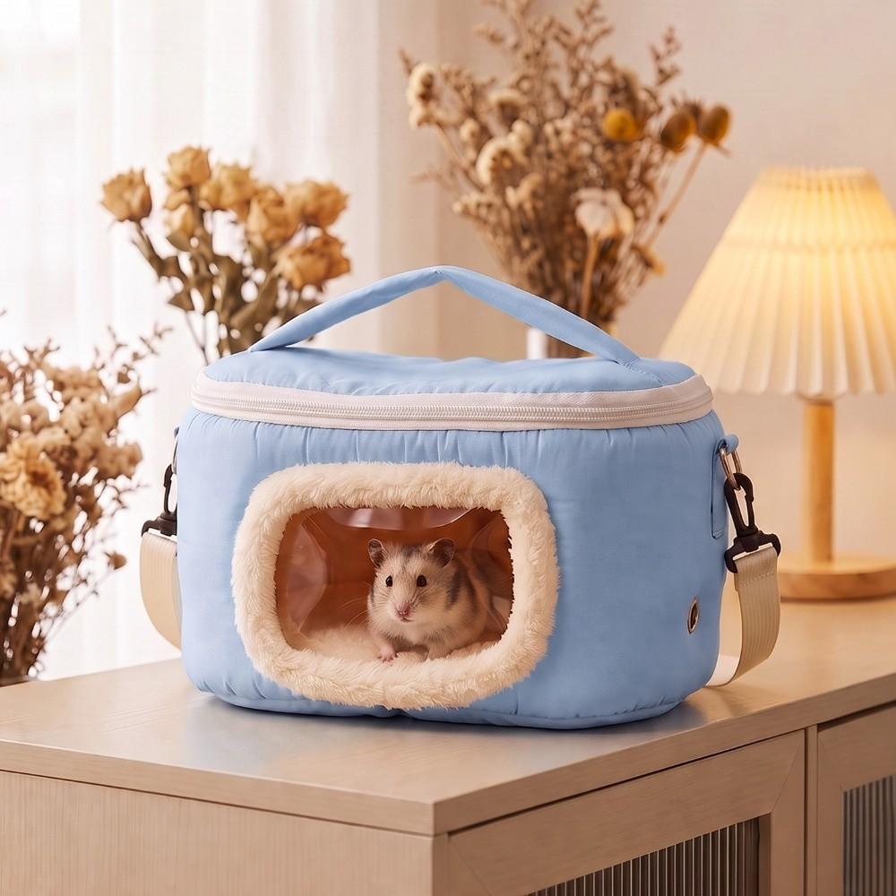 Soft Warm Hamster Carrier Bag Breathable Visible Window Rabbit Outing Bag Adjustable Strap Cylinder Small Pet Carrier Hedgehogs