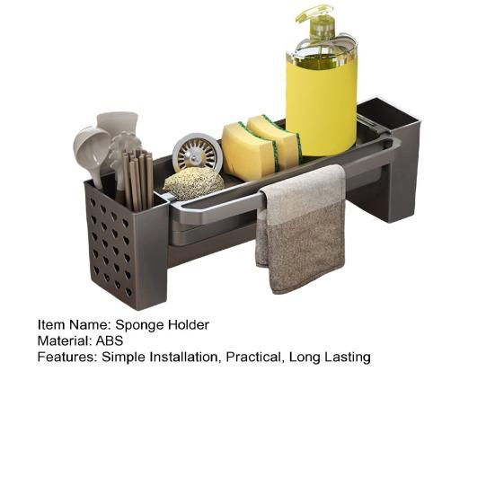 Sink Drain Rack with Hanging Rod Chopstick Holder Rust-Resistant Simple Installation Kitchen Countertop Organizer with Removable Tray