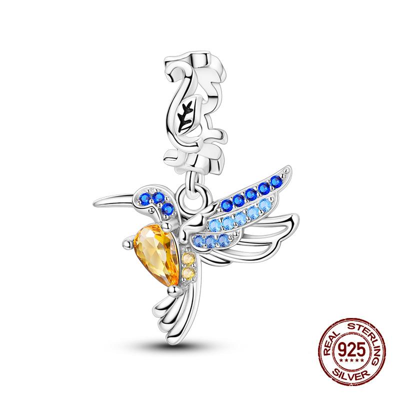 Copper Color Flamingos Feather Flowers Birds Charms Beads Fit Pandach Original Bracelets Fine Fashion Diy Jewelry Gift