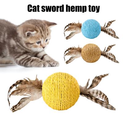 Cat Sisal Scratching Ball Toy Interactive Anti-Bite Sounding Toy Cat Scratcher Sisal Ball with Feather