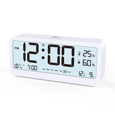 Stylish Digital Clock with Alarm Clock, Calendar, Temperature and Humidity Meter, Large, Easy-to-read Display, Alarm and Snooze Function (white)