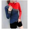 Camiseta Base de Manga Larga con Bloques de Color, Pedrería y Cuello Semi Alto, Forrada de Forro Polar para Mujer - Moda Otoño/Invierno 2025.