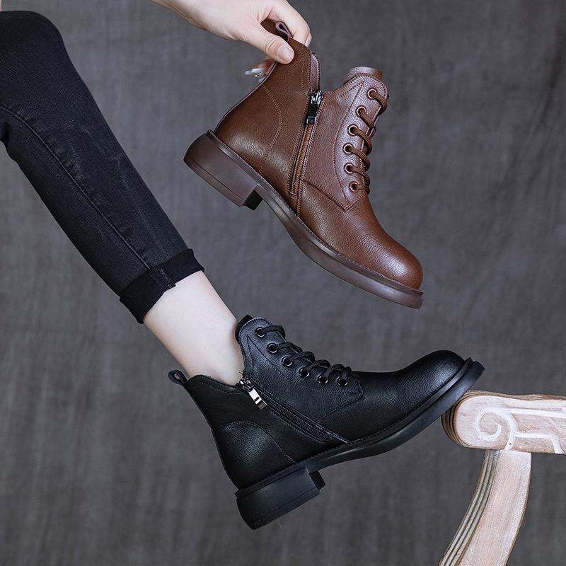 Plus-size Boots Women's Soft-soled Ankle Boots Flat Single Boots Rubber-soled Retro Low-top Shoes