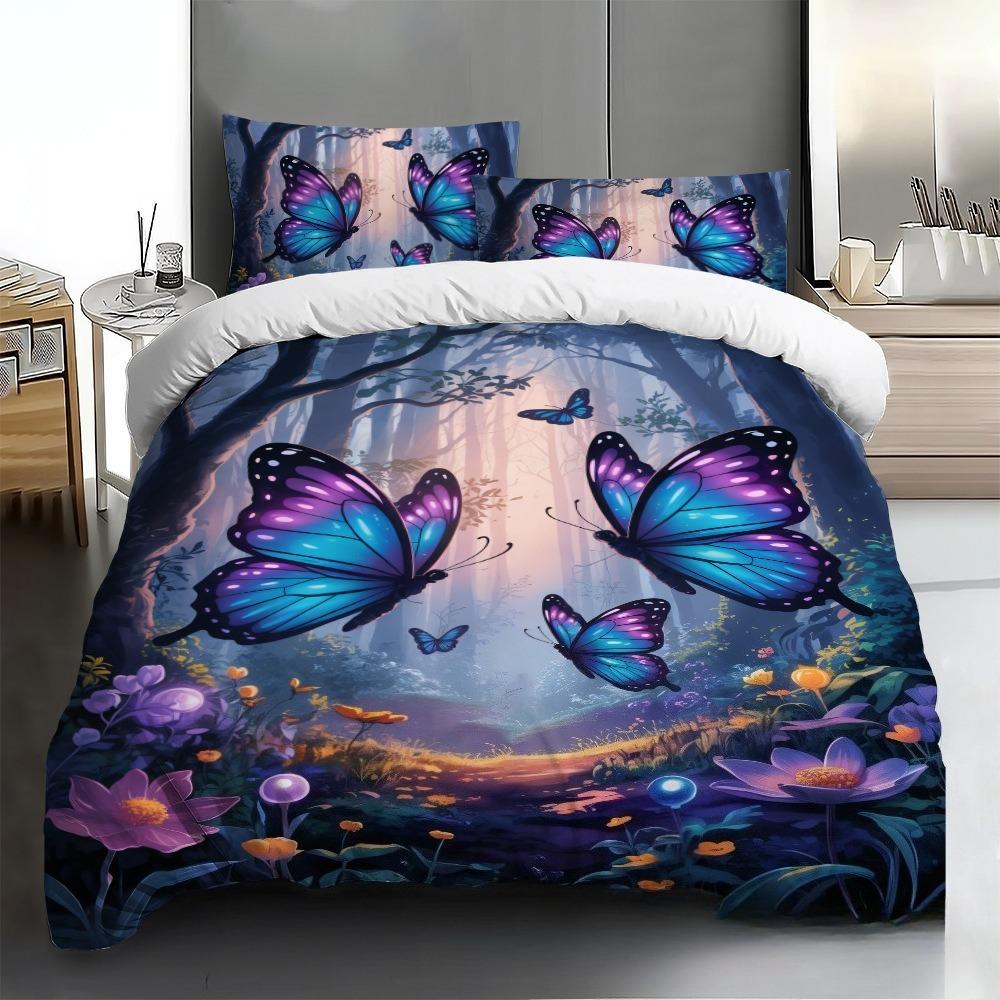 Butterfly Duvet Cover Set for Adults 3D Printed Bedding Set, Soft Microfiber with Zipper Quilt Cover with Pillowcases 75*50cm
