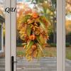 Decorative Fall Home Accessories Artificial Teardrop Swag, Faux Pumpkins Berries Pinecones Leaves Door Lifelike Pinecone Berry Garland Autumn Harvest
